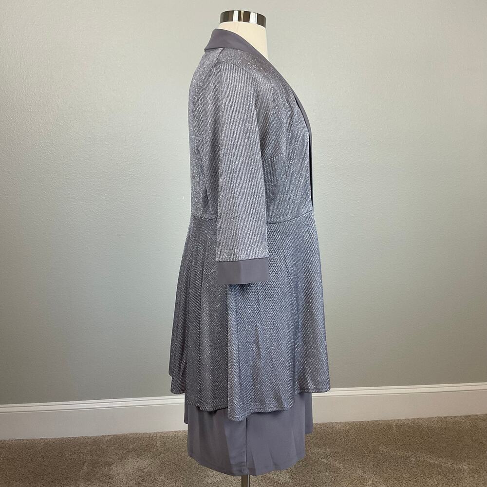 R&M Richards Two-Piece Shift Cocktail Dress and Sparkly Jacket Size 14W Silver - Picture 4 of 14